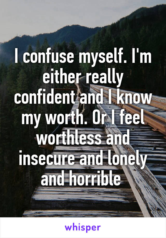 I confuse myself. I'm either really confident and I know my worth. Or I feel worthless and insecure and lonely and horrible 