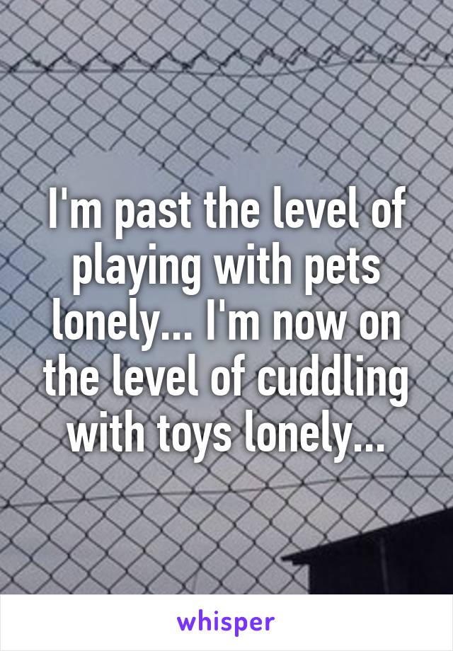 I'm past the level of playing with pets lonely... I'm now on the level of cuddling with toys lonely...