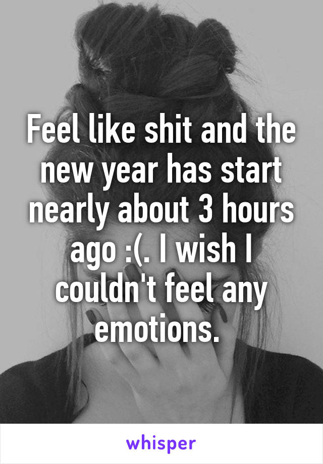 Feel like shit and the new year has start nearly about 3 hours ago :(. I wish I couldn't feel any emotions. 