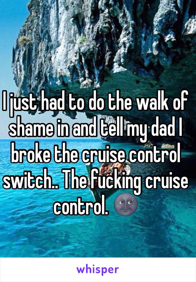 I just had to do the walk of shame in and tell my dad I broke the cruise control switch.. The fucking cruise control. 🌚