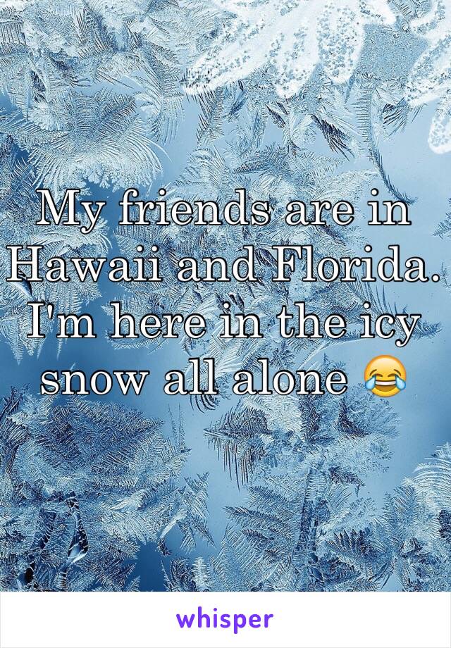 My friends are in Hawaii and Florida. I'm here in the icy snow all alone 😂