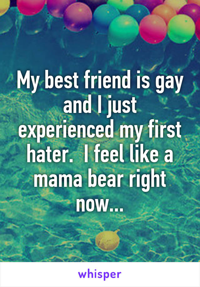 My best friend is gay and I just experienced my first hater.  I feel like a mama bear right now...