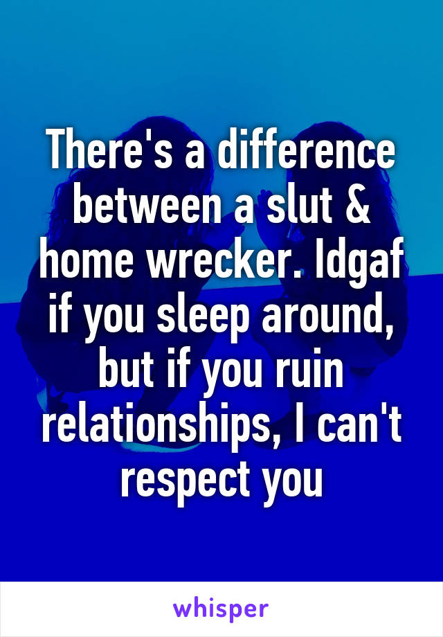 There's a difference between a slut & home wrecker. Idgaf if you sleep around, but if you ruin relationships, I can't respect you