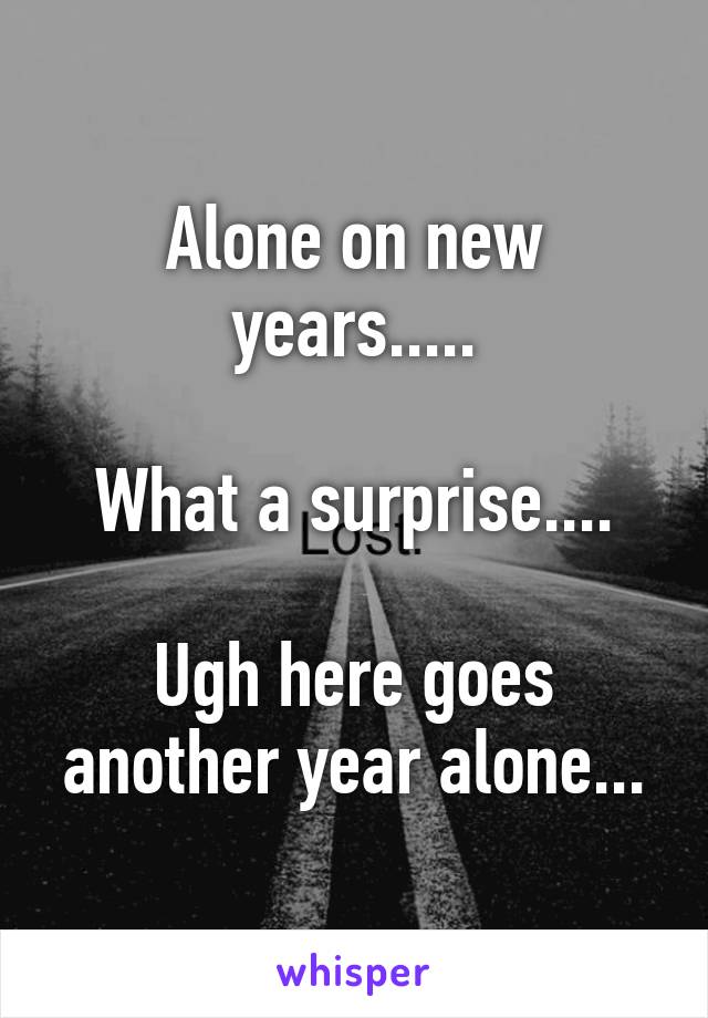 Alone on new years.....

What a surprise....

Ugh here goes another year alone...