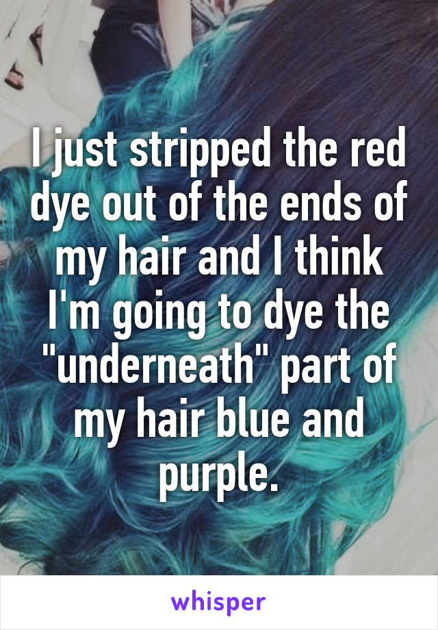 I just stripped the red dye out of the ends of my hair and I think I'm going to dye the "underneath" part of my hair blue and purple.