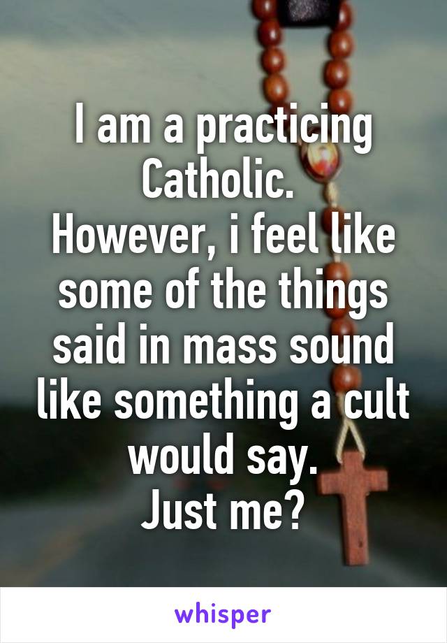 I am a practicing Catholic. 
However, i feel like some of the things said in mass sound like something a cult would say.
Just me?