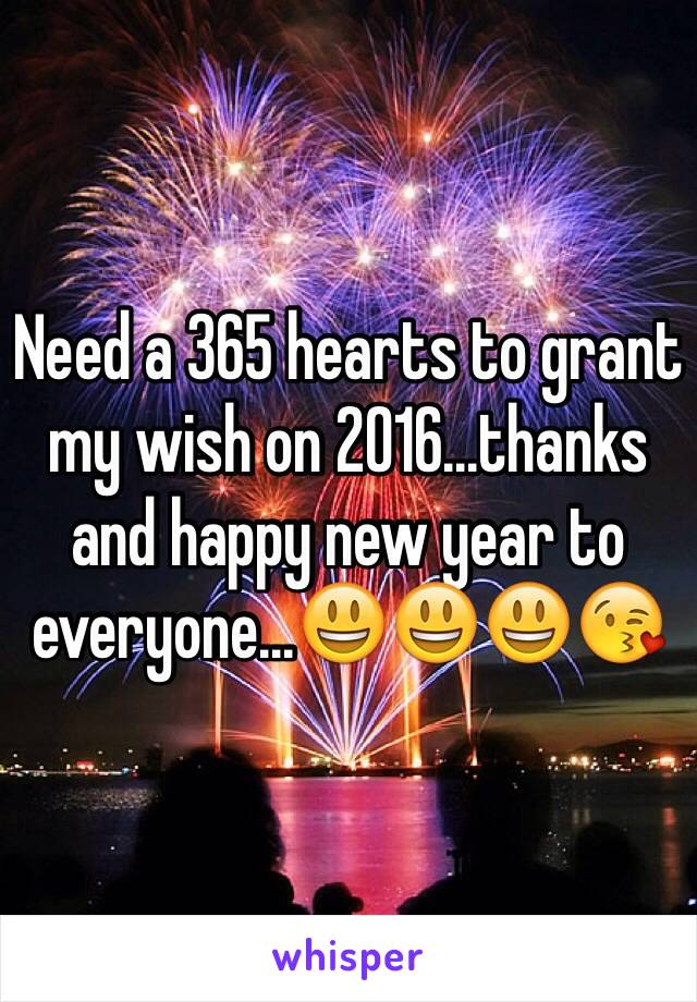 Need a 365 hearts to grant my wish on 2016...thanks and happy new year to everyone...😃😃😃😘