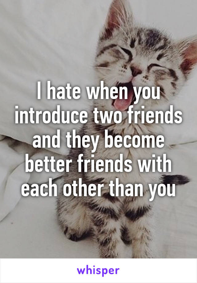 I hate when you introduce two friends and they become better friends with each other than you