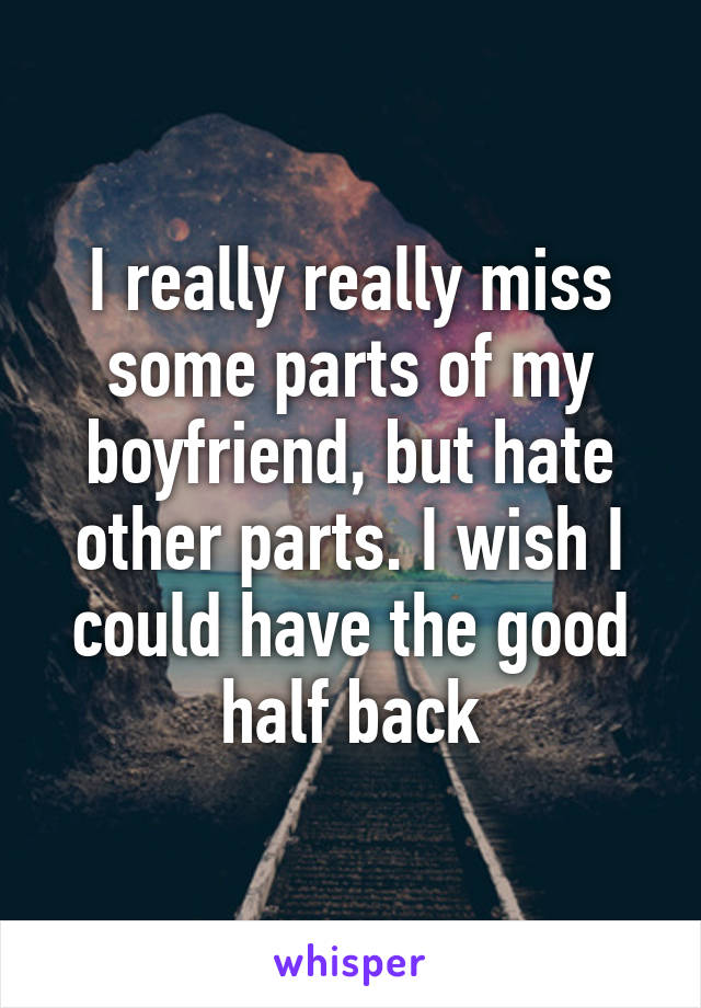 I really really miss some parts of my boyfriend, but hate other parts. I wish I could have the good half back