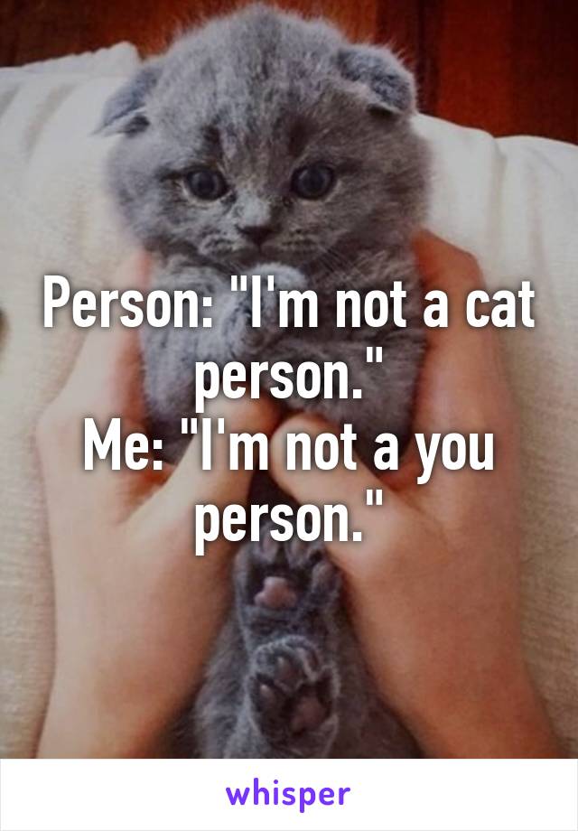 Person: "I'm not a cat person."
Me: "I'm not a you person."