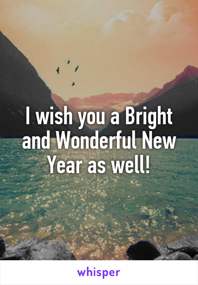 I wish you a Bright and Wonderful New Year as well!