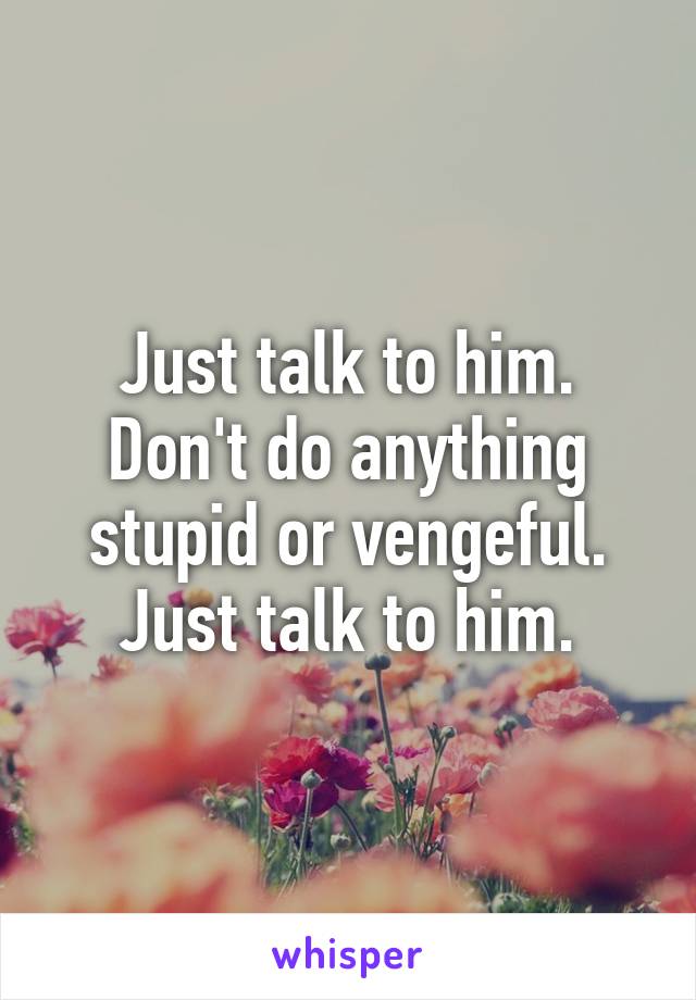 Just talk to him. Don't do anything stupid or vengeful. Just talk to him.