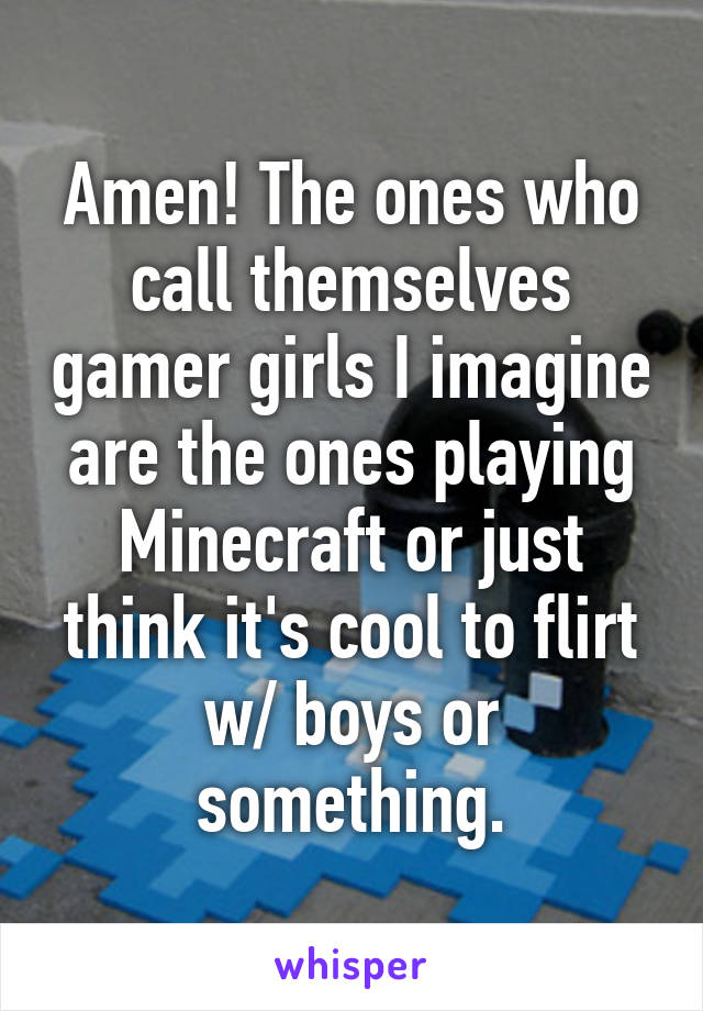 Amen! The ones who call themselves gamer girls I imagine are the ones playing Minecraft or just think it's cool to flirt w/ boys or something.