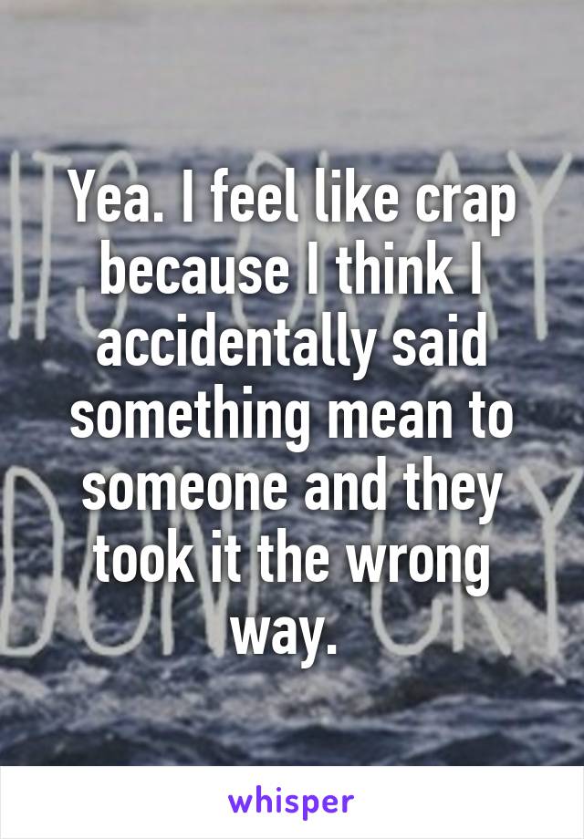 Yea. I feel like crap because I think I accidentally said something mean to someone and they took it the wrong way. 