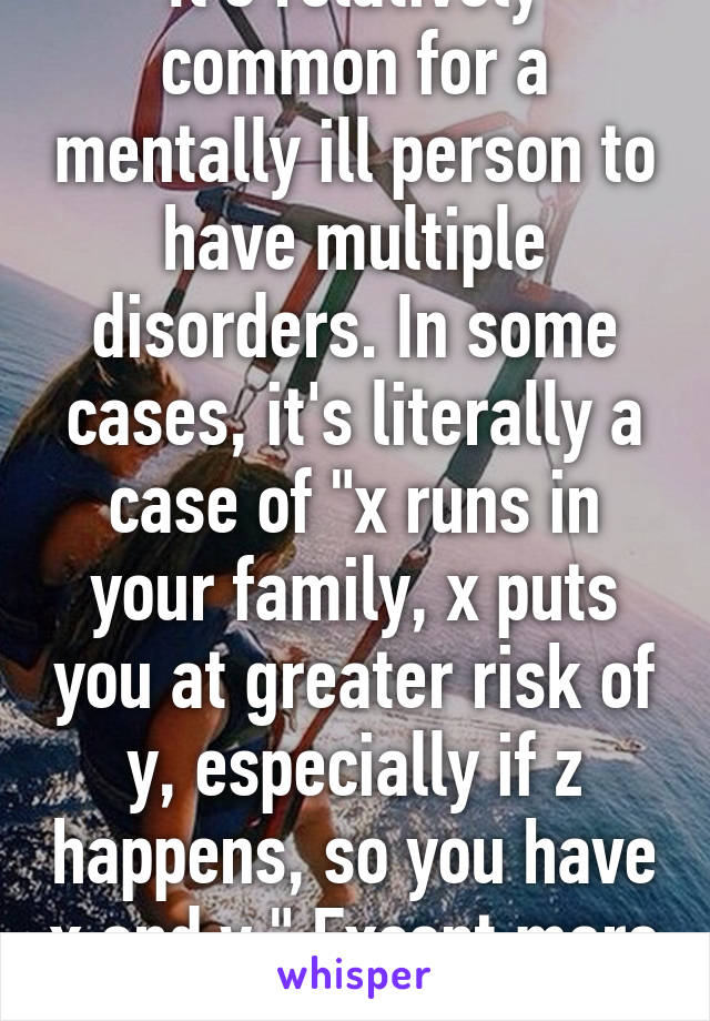 It's relatively common for a mentally ill person to have multiple disorders. In some cases, it's literally a case of "x runs in your family, x puts you at greater risk of y, especially if z happens, so you have x and y." Except more complex.