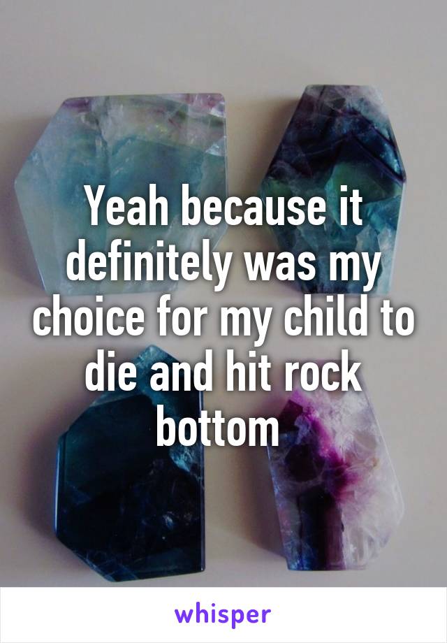 Yeah because it definitely was my choice for my child to die and hit rock bottom 