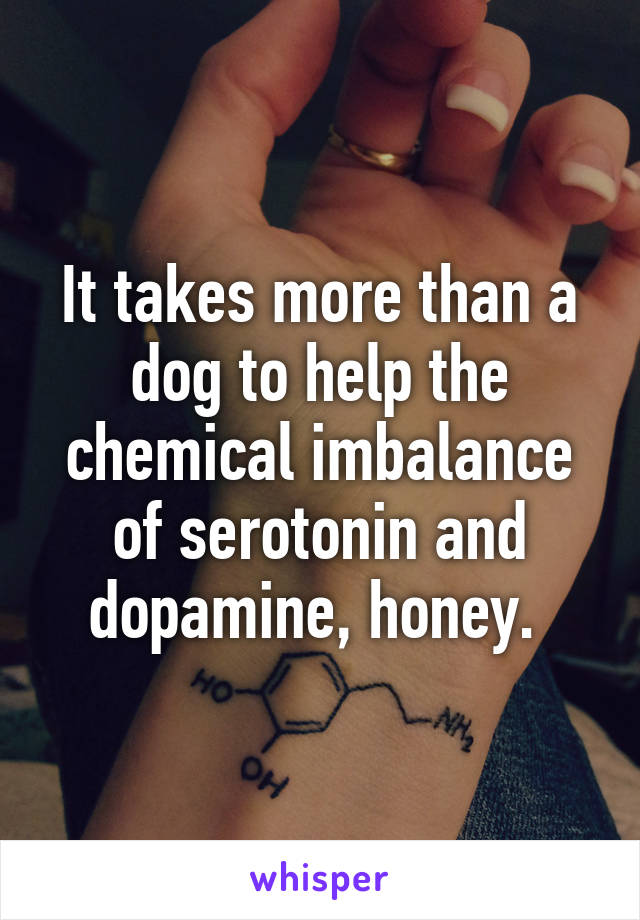 It takes more than a dog to help the chemical imbalance of serotonin and dopamine, honey. 