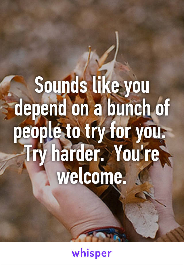 Sounds like you depend on a bunch of people to try for you.  Try harder.  You're welcome.