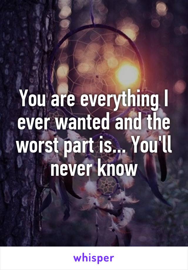 You are everything I ever wanted and the worst part is... You'll never know