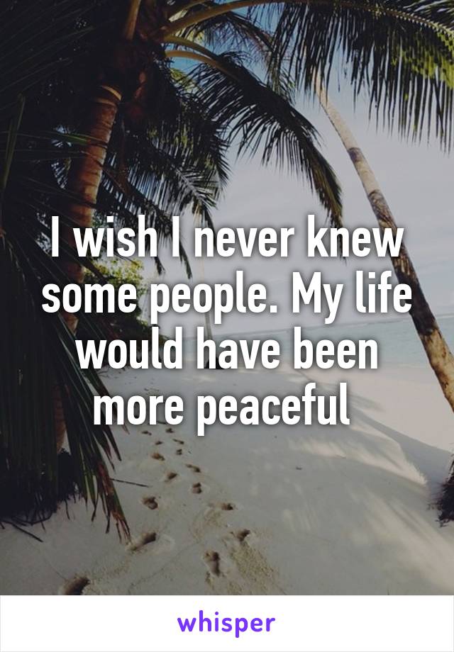 I wish I never knew some people. My life would have been more peaceful 