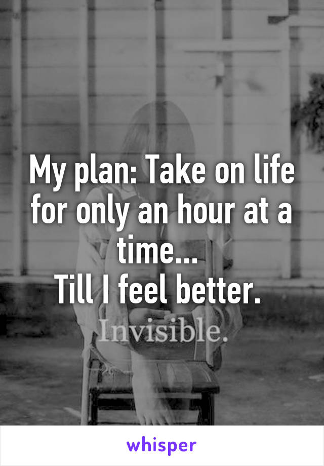 My plan: Take on life for only an hour at a time... 
Till I feel better. 