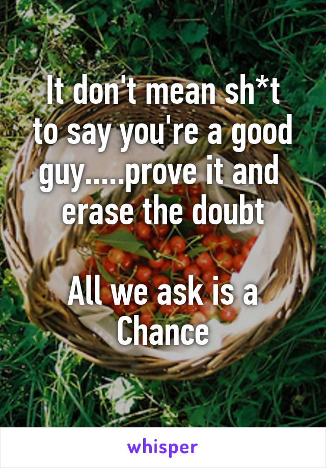 It don't mean sh*t
to say you're a good
guy.....prove it and 
erase the doubt

All we ask is a
Chance
