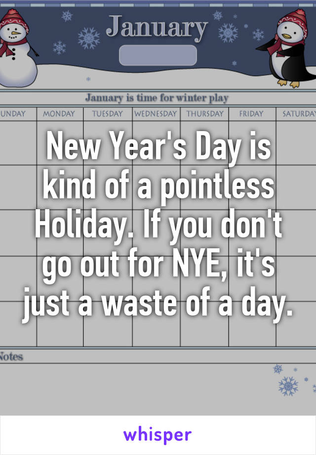 New Year's Day is kind of a pointless Holiday. If you don't go out for NYE, it's just a waste of a day.