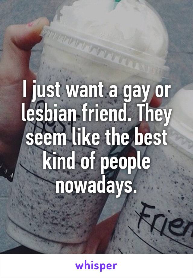 I just want a gay or lesbian friend. They seem like the best kind of people nowadays.