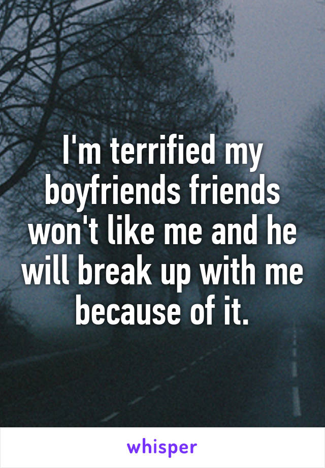 I'm terrified my boyfriends friends won't like me and he will break up with me because of it.