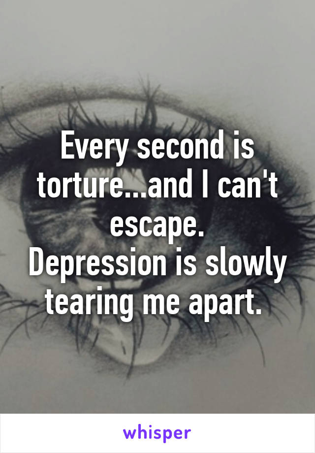 Every second is torture...and I can't escape.
Depression is slowly tearing me apart. 