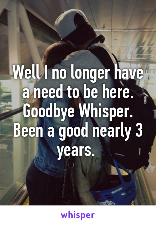 Well I no longer have a need to be here. Goodbye Whisper. Been a good nearly 3 years. 