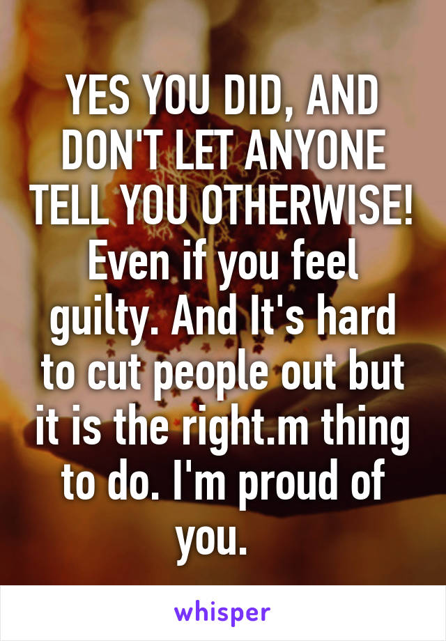 YES YOU DID, AND DON'T LET ANYONE TELL YOU OTHERWISE! Even if you feel guilty. And It's hard to cut people out but it is the right.m thing to do. I'm proud of you.  