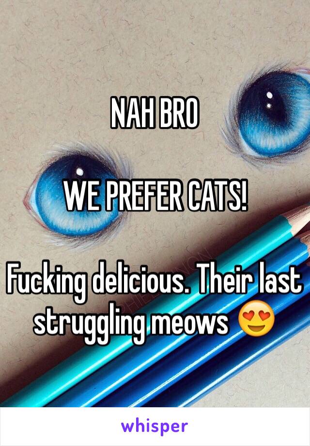 NAH BRO

WE PREFER CATS!

Fucking delicious. Their last struggling meows 😍