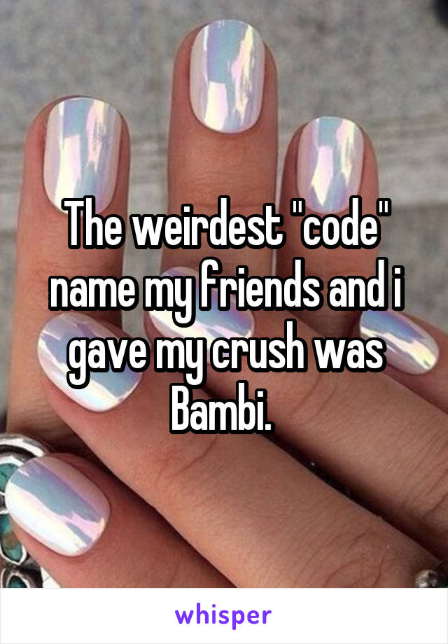 The weirdest "code" name my friends and i gave my crush was Bambi. 