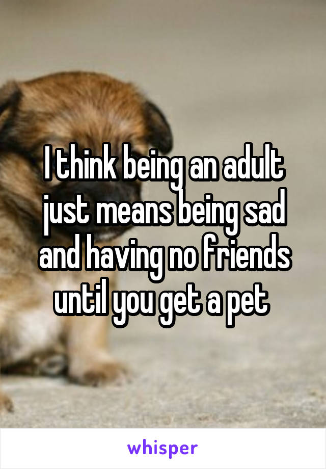 I think being an adult just means being sad and having no friends until you get a pet 