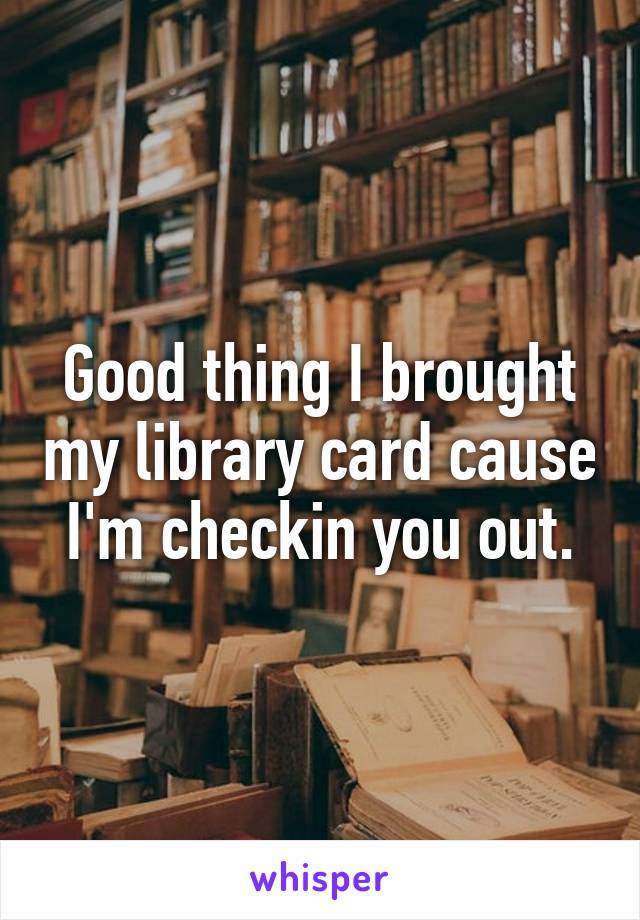 Good thing I brought my library card cause I'm checkin you out.