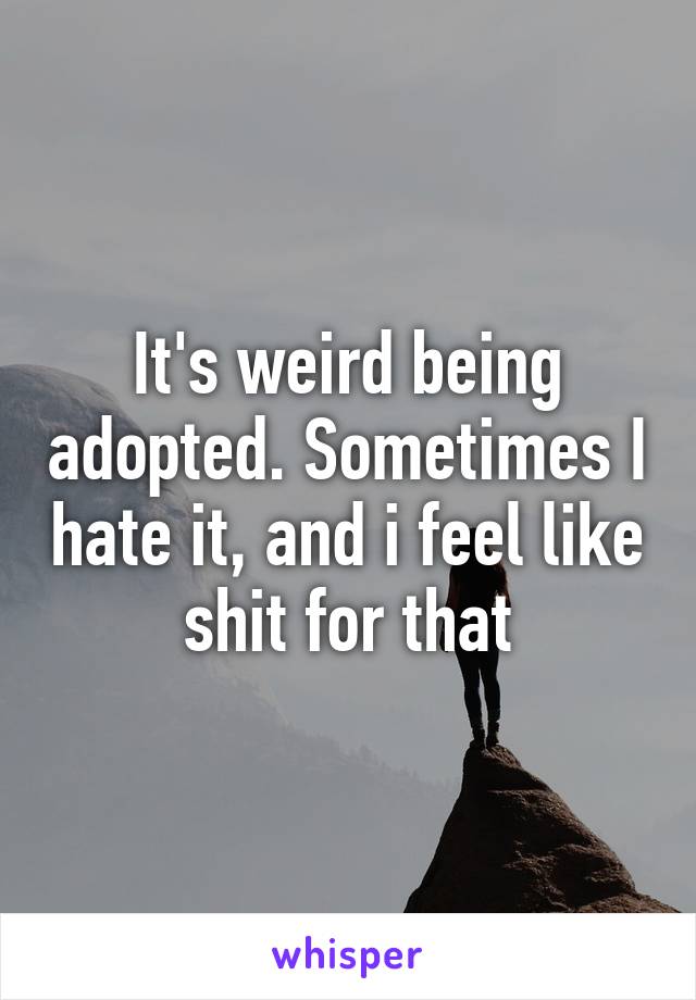 It's weird being adopted. Sometimes I hate it, and i feel like shit for that