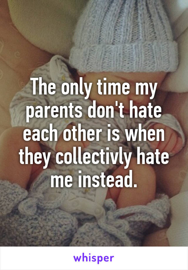 The only time my parents don't hate each other is when they collectivly hate me instead.