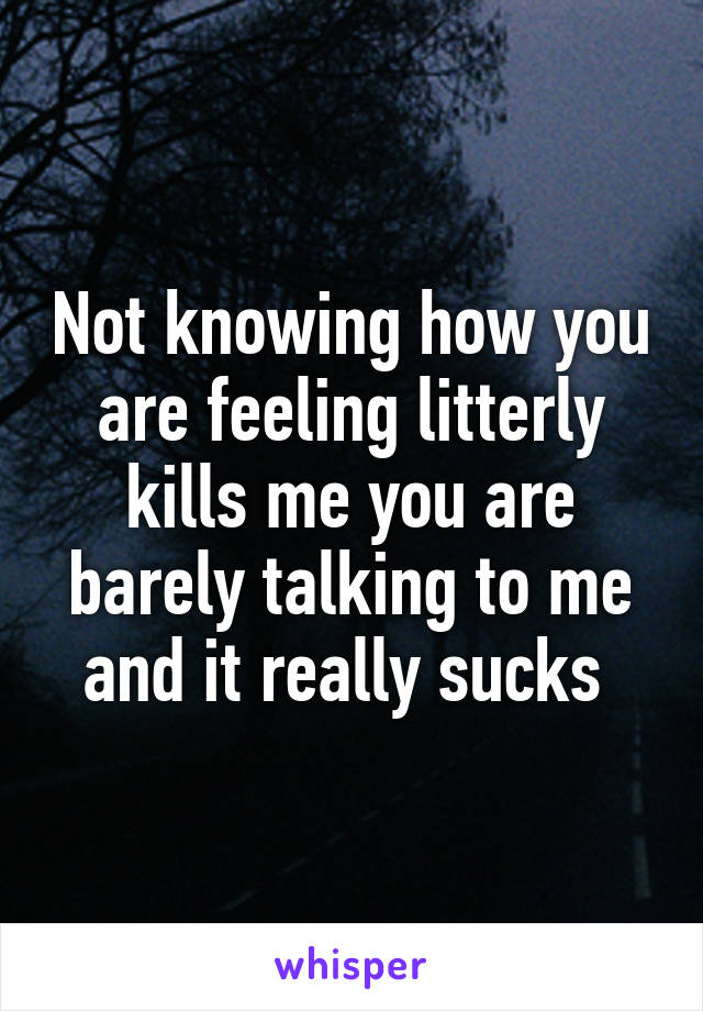 Not knowing how you are feeling litterly kills me you are barely talking to me and it really sucks 
