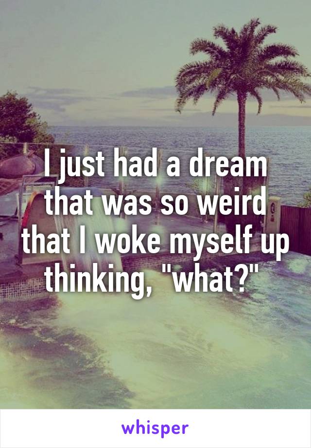 I just had a dream that was so weird that I woke myself up thinking, "what?" 