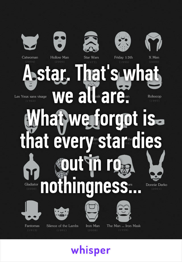 A star. That's what we all are.
What we forgot is that every star dies out in ro nothingness...