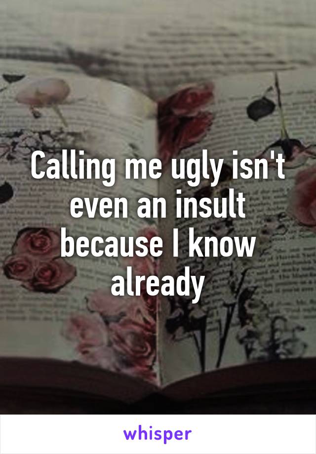 Calling me ugly isn't even an insult because I know already