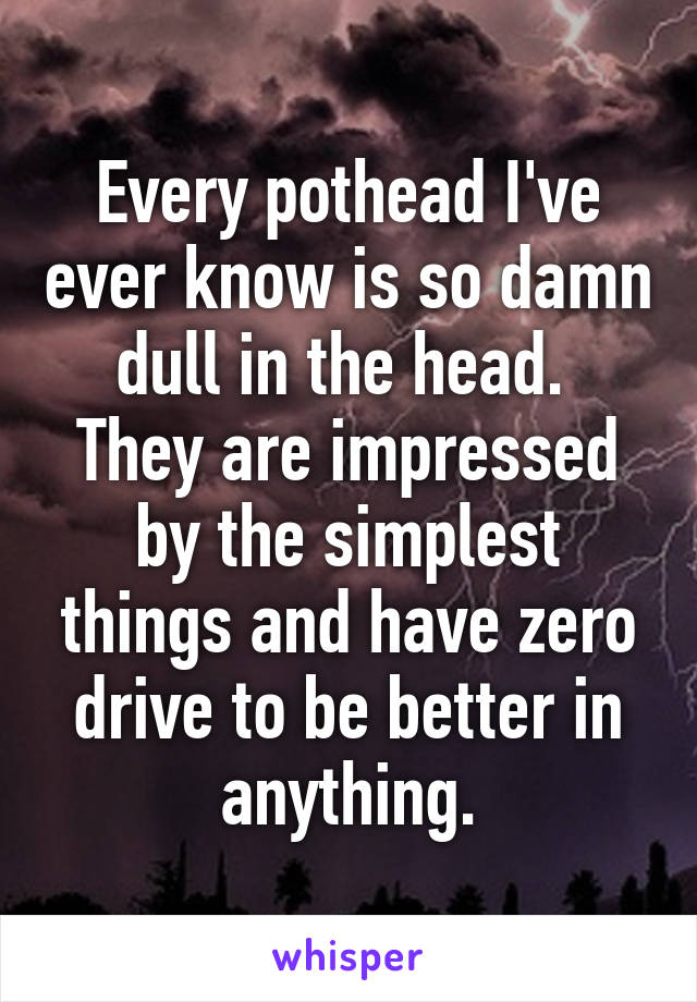Every pothead I've ever know is so damn dull in the head.  They are impressed by the simplest things and have zero drive to be better in anything.