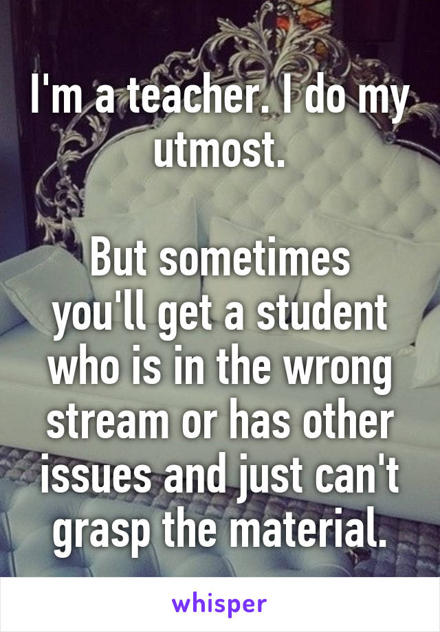 I'm a teacher. I do my utmost.

But sometimes you'll get a student who is in the wrong stream or has other issues and just can't grasp the material.