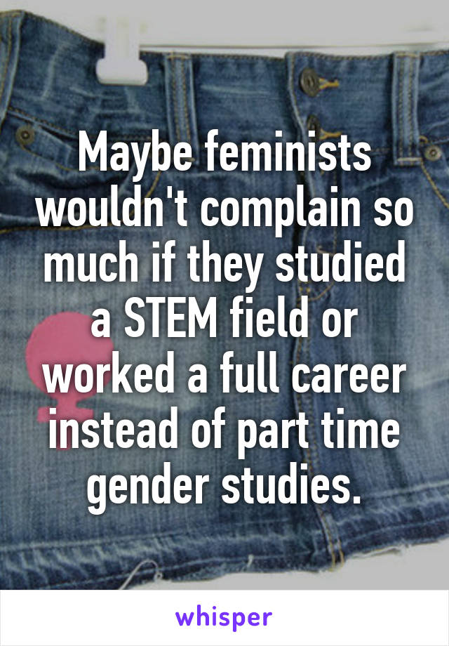 Maybe feminists wouldn't complain so much if they studied a STEM field or worked a full career instead of part time gender studies.