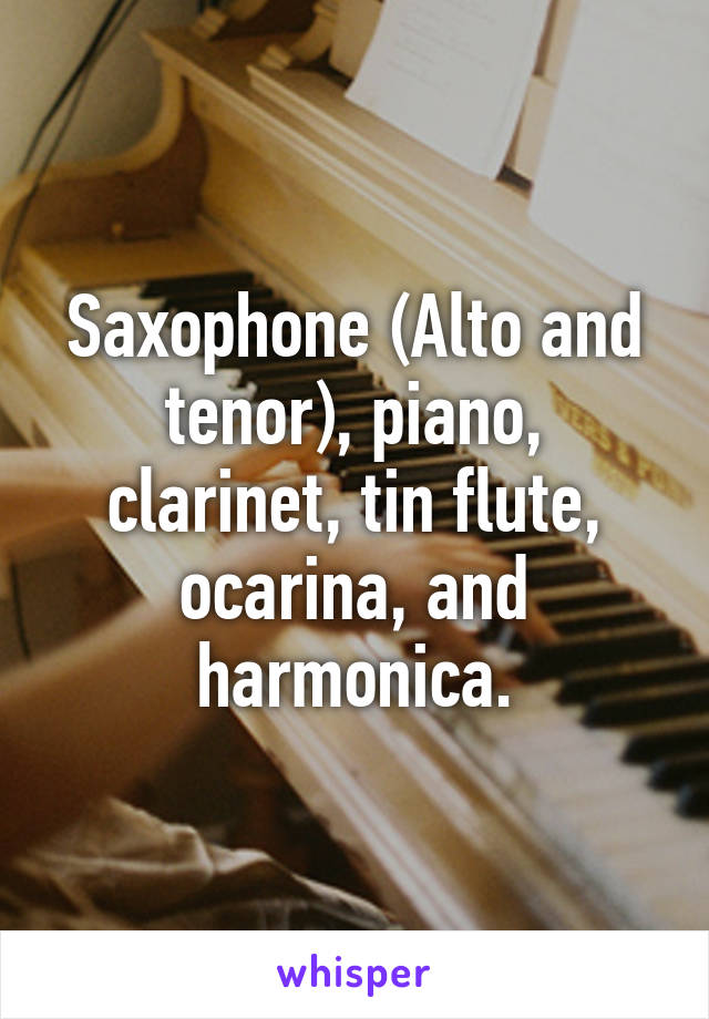 Saxophone (Alto and tenor), piano, clarinet, tin flute, ocarina, and harmonica.