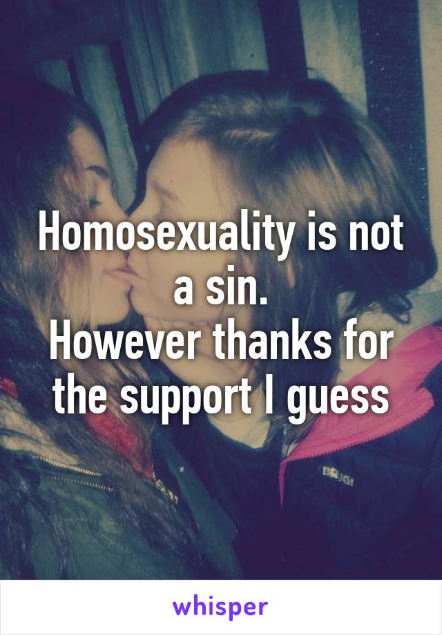 Homosexuality is not a sin.
However thanks for the support I guess