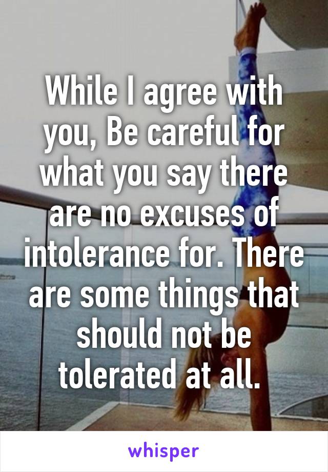 While I agree with you, Be careful for what you say there are no excuses of intolerance for. There are some things that should not be tolerated at all. 