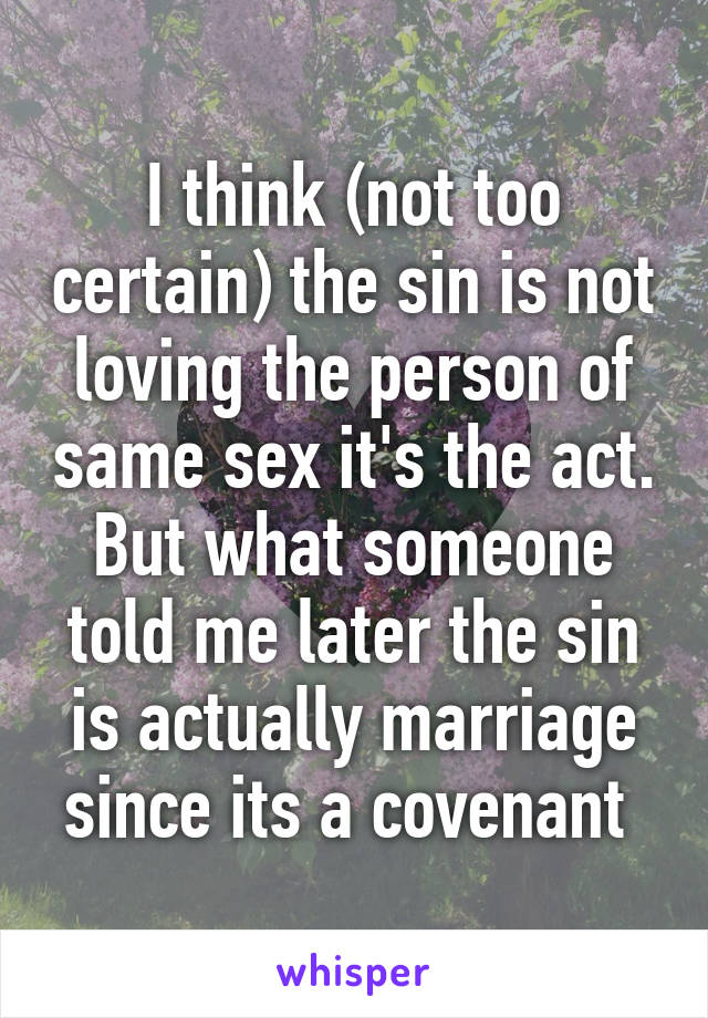 I think (not too certain) the sin is not loving the person of same sex it's the act. But what someone told me later the sin is actually marriage since its a covenant 