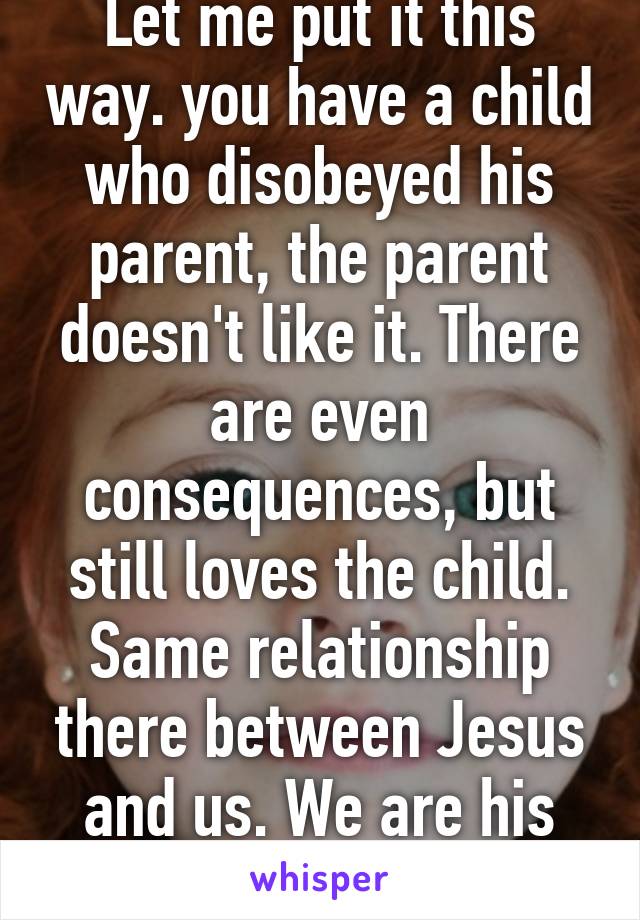 Let me put it this way. you have a child who disobeyed his parent, the parent doesn't like it. There are even consequences, but still loves the child. Same relationship there between Jesus and us. We are his children